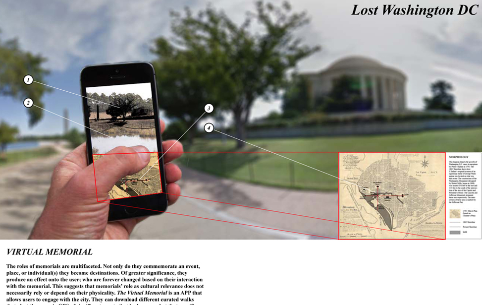 A smart phone, map of Washington DC, and the Jefferson Memorial