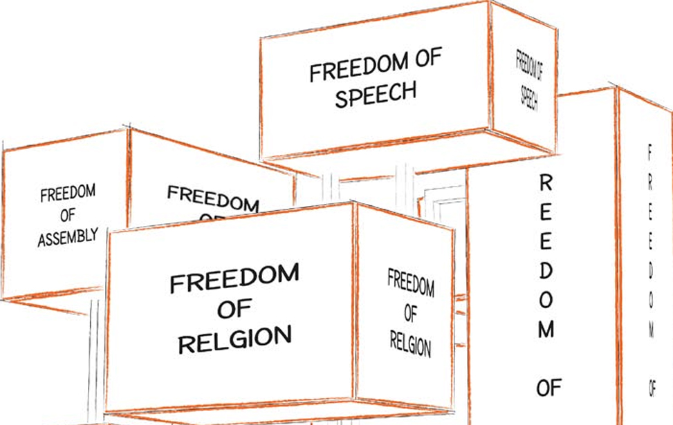 Stacked boxes listing constitutional rights